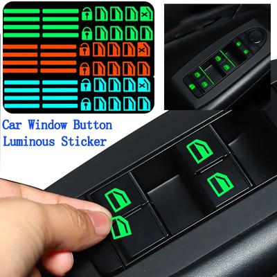 Car Sticker Car Window Button Luminous Sticker Lifter Switch Night Fluorescent Decals Cars Interior Stickers Auto Accessories
