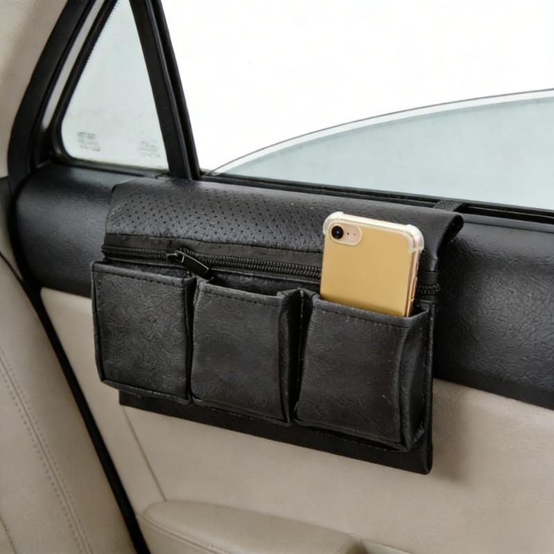 Automotive Window Storage Bag Strong PU Leather With Different Sections Holds 1.5kg Simple To Install No Tools Needed