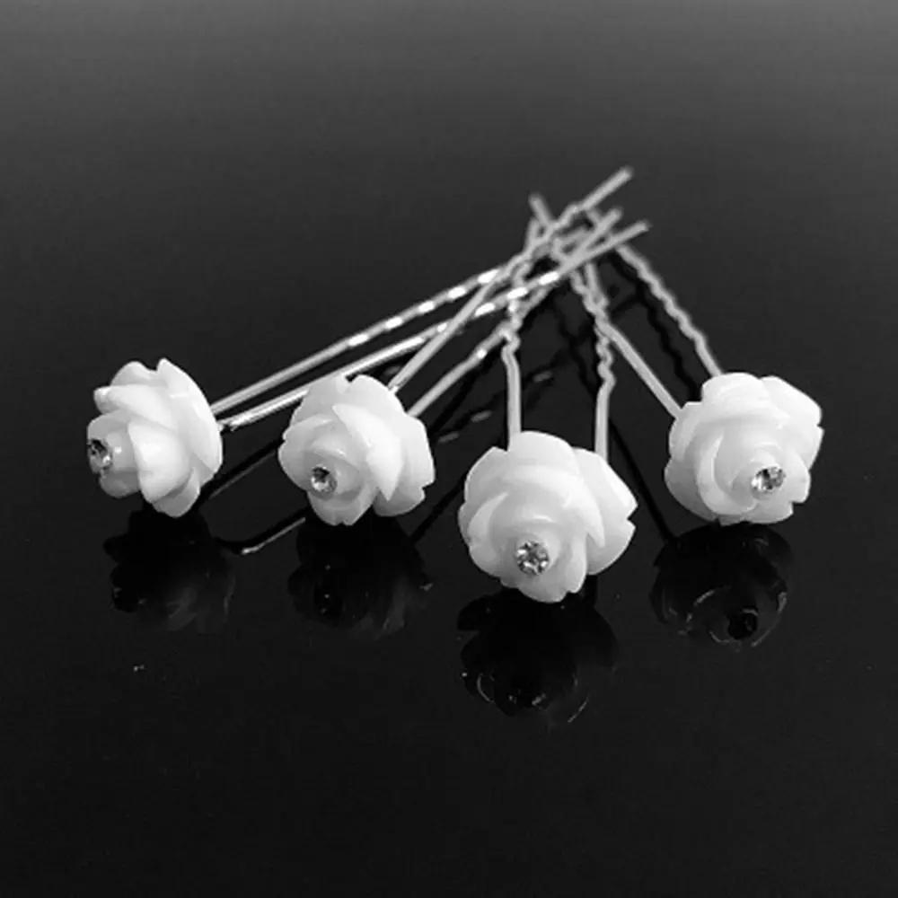 5Pcs Fashion Metal Pearl Flower Hairpin Stick Headwear U-shaped Rhinestone Hair Clip Headdress Bridal Hairpin Wedding