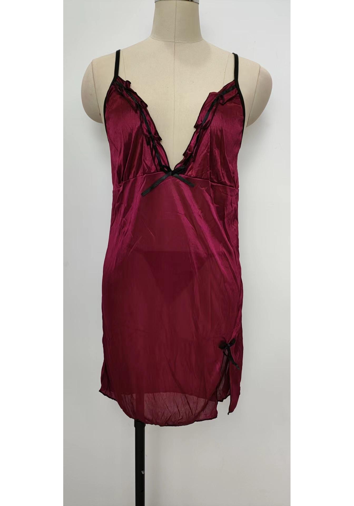 European & American Lace Trim V-neck Spaghetti Strap Nightgown - Sexy Sleepwear & Home Lingerie M вино красного