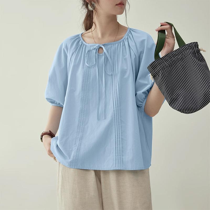 ZANZEA Women Summer Round Neck Half Sleeve Loose Casual Blouse