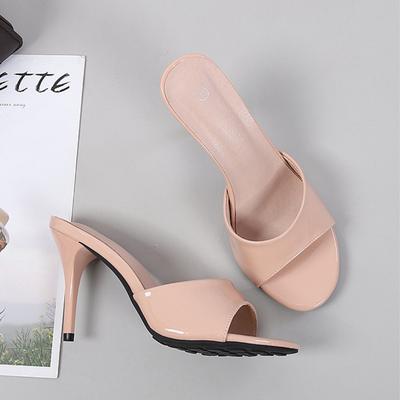 Women Slippers Outside New Summer High Heel Slippers Women's High Heeled Slippers Patent Leather Women Sandals Large Size