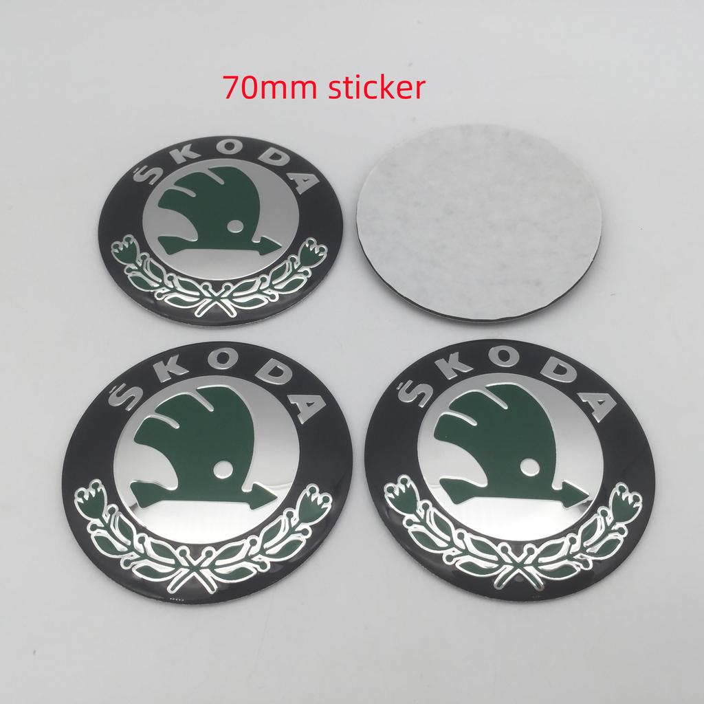NADH5 4pcs 3D 56mm 60mm 65mm 70mm 75mm For Skoda Car Emblem Wheel Hub Center Cap Badge Covers Sticker Decals Styling Accessories