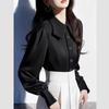 Spring Autumn Polo-neck Elegant Fashion Velvet Waist Blouse Women Long Sleeve Solid Cardigan Shirt Button Top