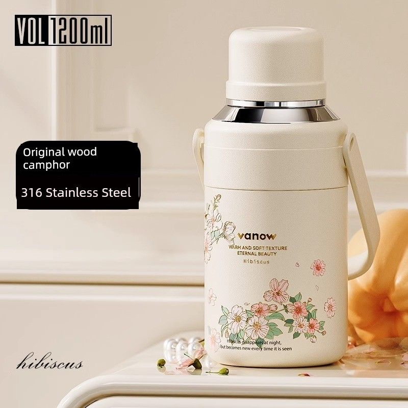 Vanow Lily of the Valley Large-Capacity Thermos Cup for Men and Women, High-Looking 316 Stainless Steel Water Bottle, Outdoor Portable Water Cup