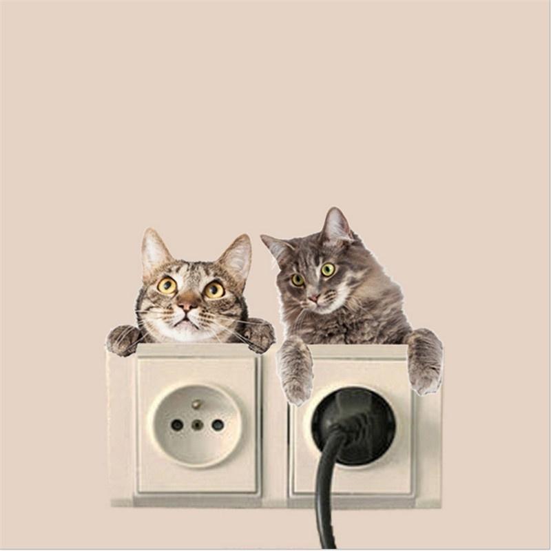 1 Piece with 4 Patterns Funny Cute Cat Dog Switch Stickers Wall Stickers Home Decoration Bedroom Par