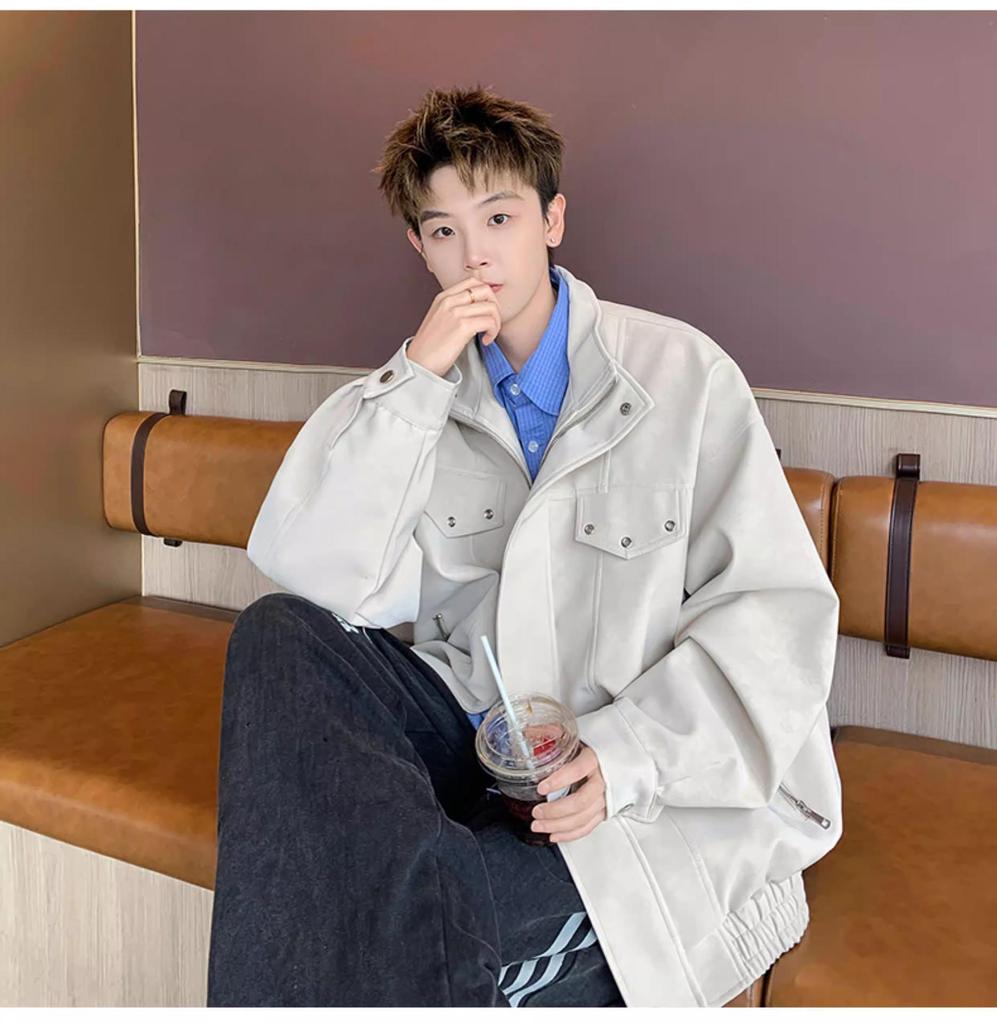 Meilade Men's Retro PU Leather Jacket - Autumn/Winter Trendy, High Street Loose Fit, Handsome Stand Collar Casual Outerwear