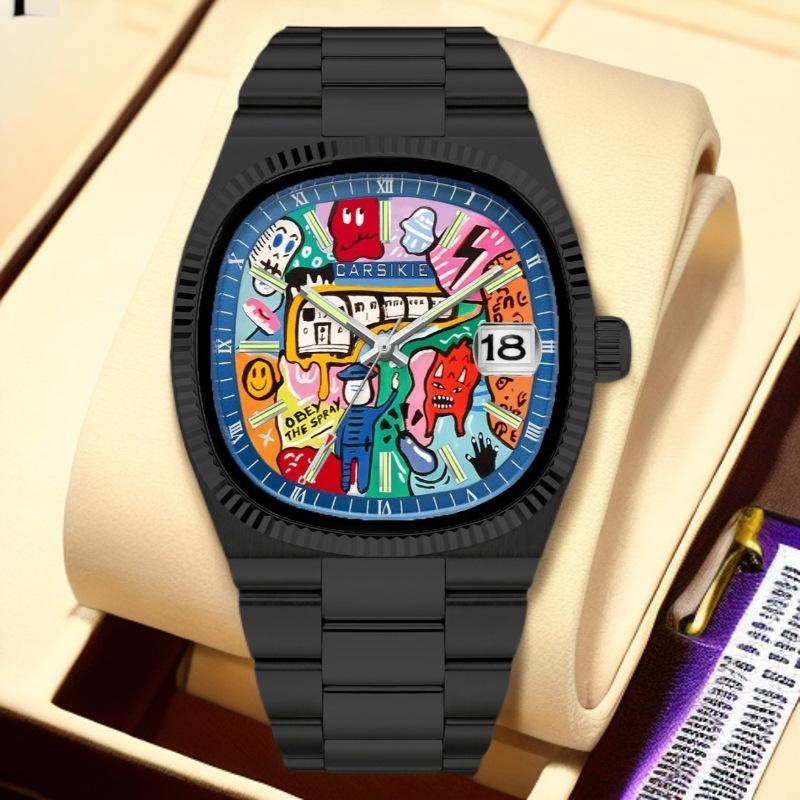 Quadratische Retro-Uhr für Herren Edelstahlarmband Wasserdichte Quarz-Armbanduhr