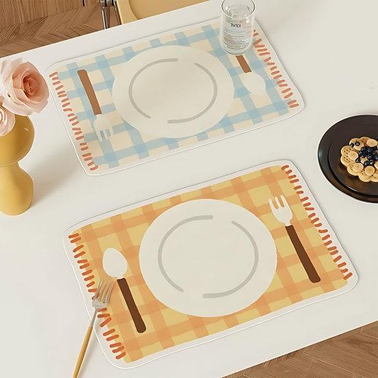 Rectangular Plaid Placemat, Heat Resistant Non-Slip Colorful Dining Placemat, Cute Tableware Patterns, Artificial Leather Table Protector Mat