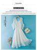 Women's Summer Long Silk Dress with Ruffle Edge - Simple, Solid Color