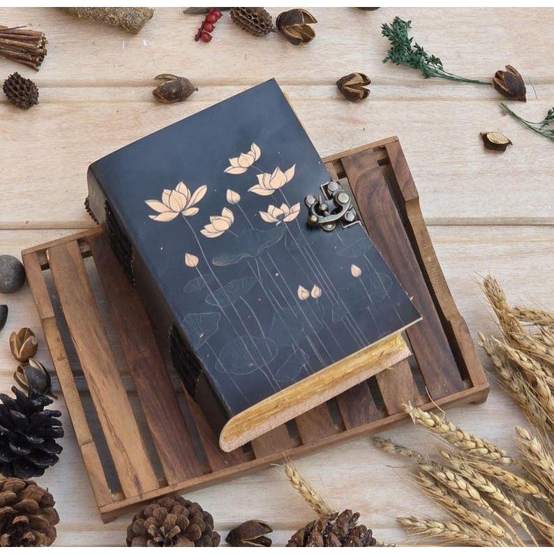 Leather Journal Handmade Notebook | Floral Sketchbook | Writing Journal | Vintage Diary with Lock