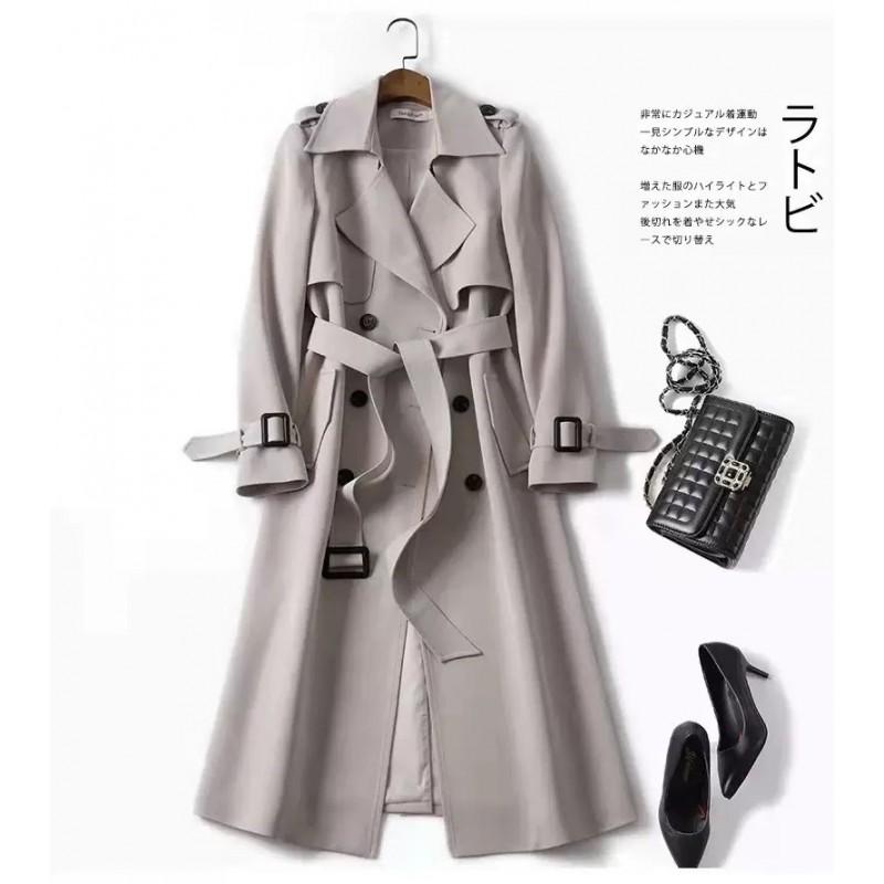 Damen Mittellanger Trenchcoat Britischer Stil Knielanger Übermantel Slim Fit Baumwollmischung