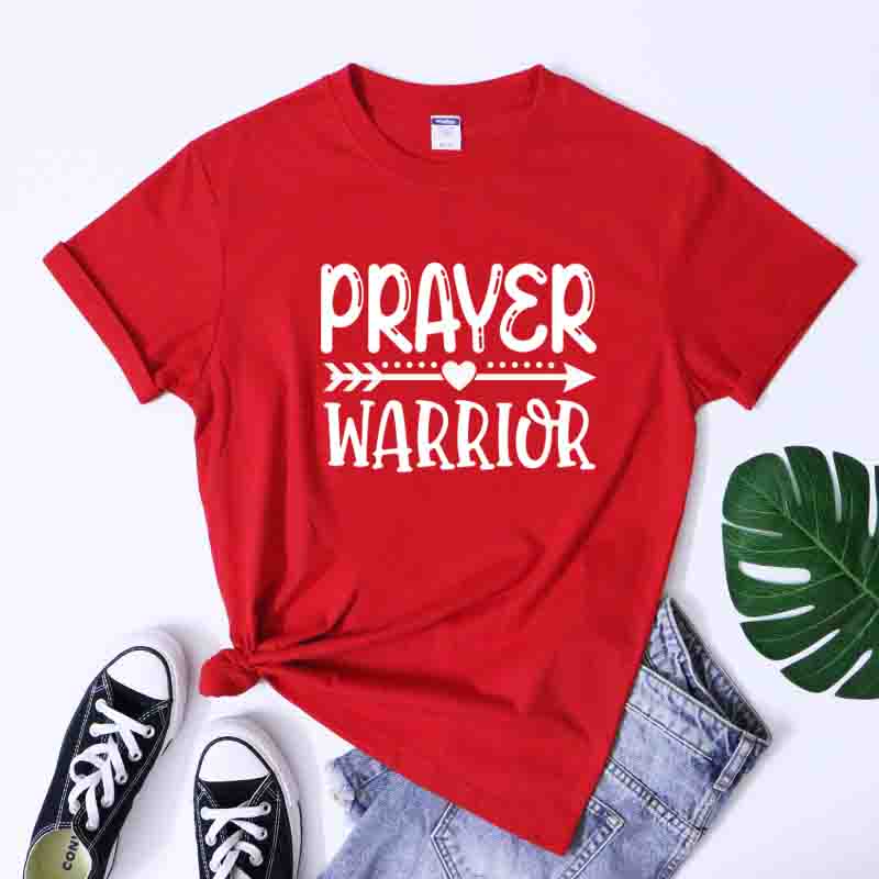 Prayer Warrior Heart Arrow TShirt 100 Cotton Christian Church Tshirts Cute Unisex Jesus Faith Bible Verse Tee Top