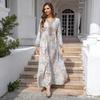 Women's Muslim Printed Evening Abaya Dress - Loose, Long Robe Style, Dubai-Inspired