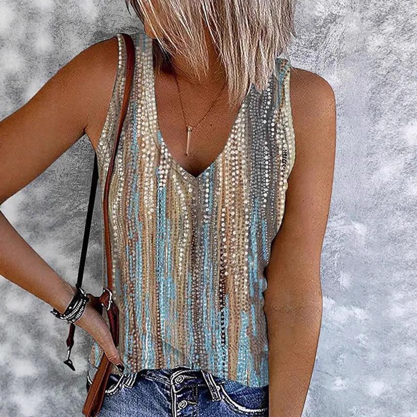 

Летний повседневный ретро жилет без рукавов с V-образным вырезом и принтом высокого класса 3XL