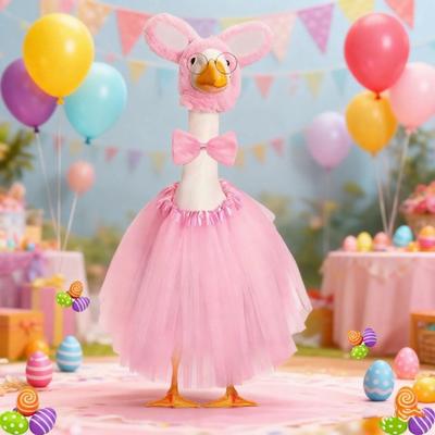 1 Set Porch Goose Bunny Outfit Easter Bunny Goose Costume Rabbit Ear Hat Bow Tie Dress Clothes for 23 Inch High Cement or Plastic Goose Lawn Yard