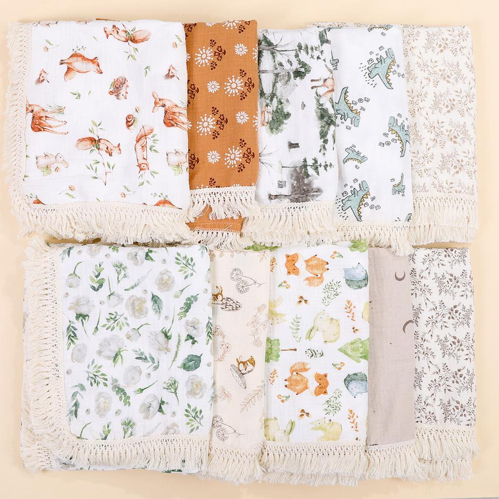 Muslin Baby Swaddle Blanket Cotton Tassel Receiving Blanket for Newborn Baby Items Bedding Swaddle Wrap Babies Stroller Cover