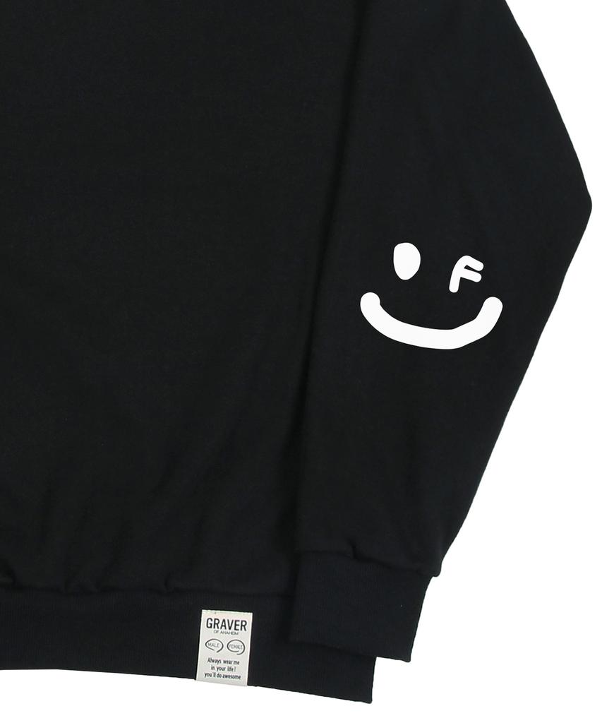 GRAVER [Unisex] Elbow Smile Drawing Sweatshirt_Black/White Logo