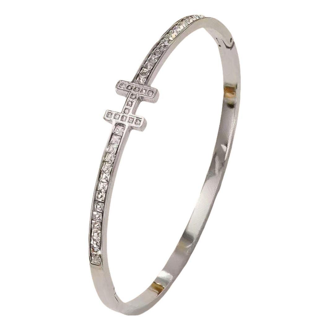 Damen Farbechtes H-förmiges Titanstahl Diamant Armband - Vielseitiger Leichter Luxus