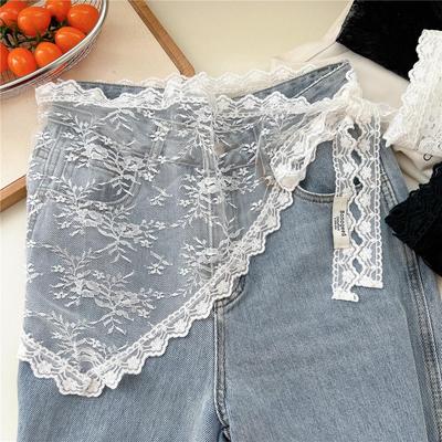 Chic Korean Lace Patchwork Mini Skirt with Bandana Waist Tie