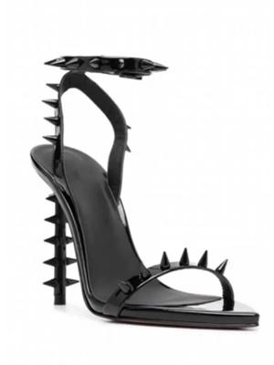 Women's Summer New Thin High Heel Riveted Sandals Fashion Sexy Banquet Party Women's Open Teeth Large Sandals Black Gold
