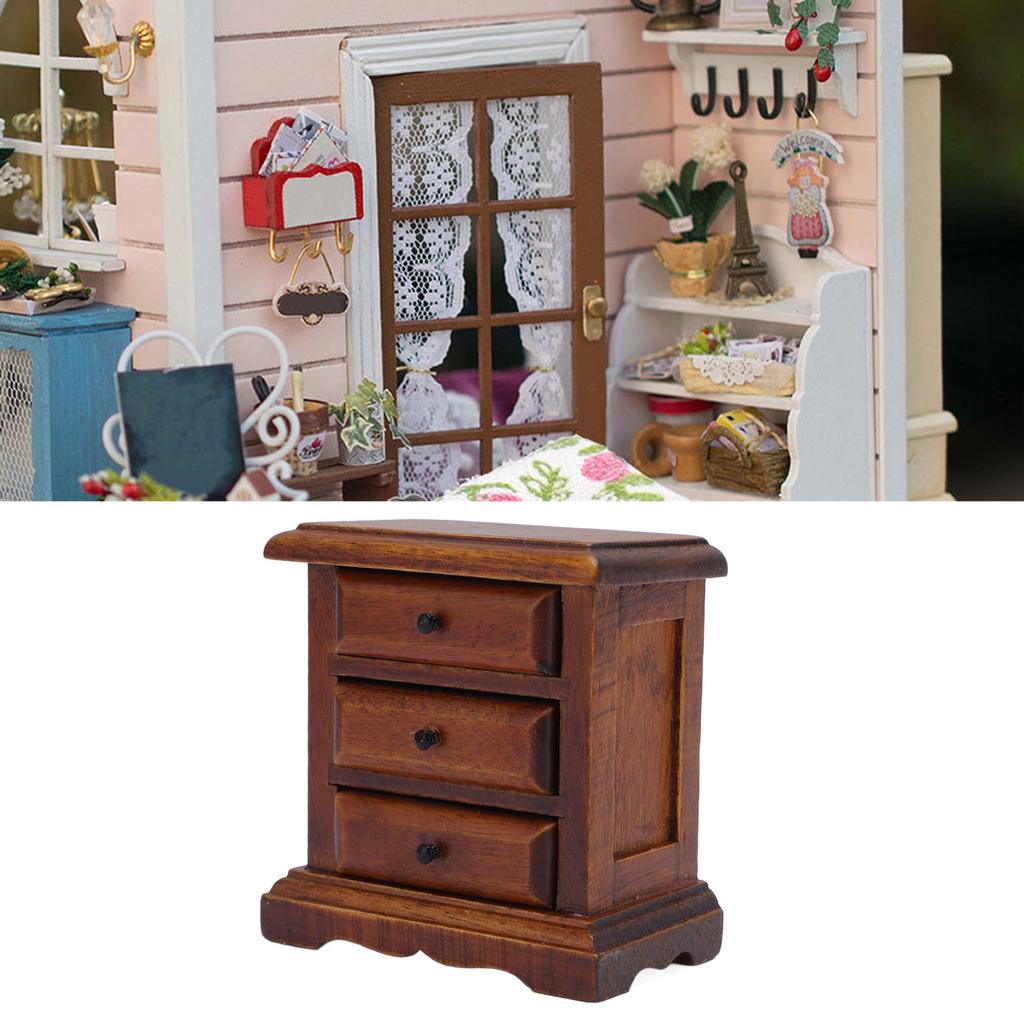 1:12 Scale   Night Stand Birch Wood 3 Drawers    Ature   Bedside Table for Home Decor
