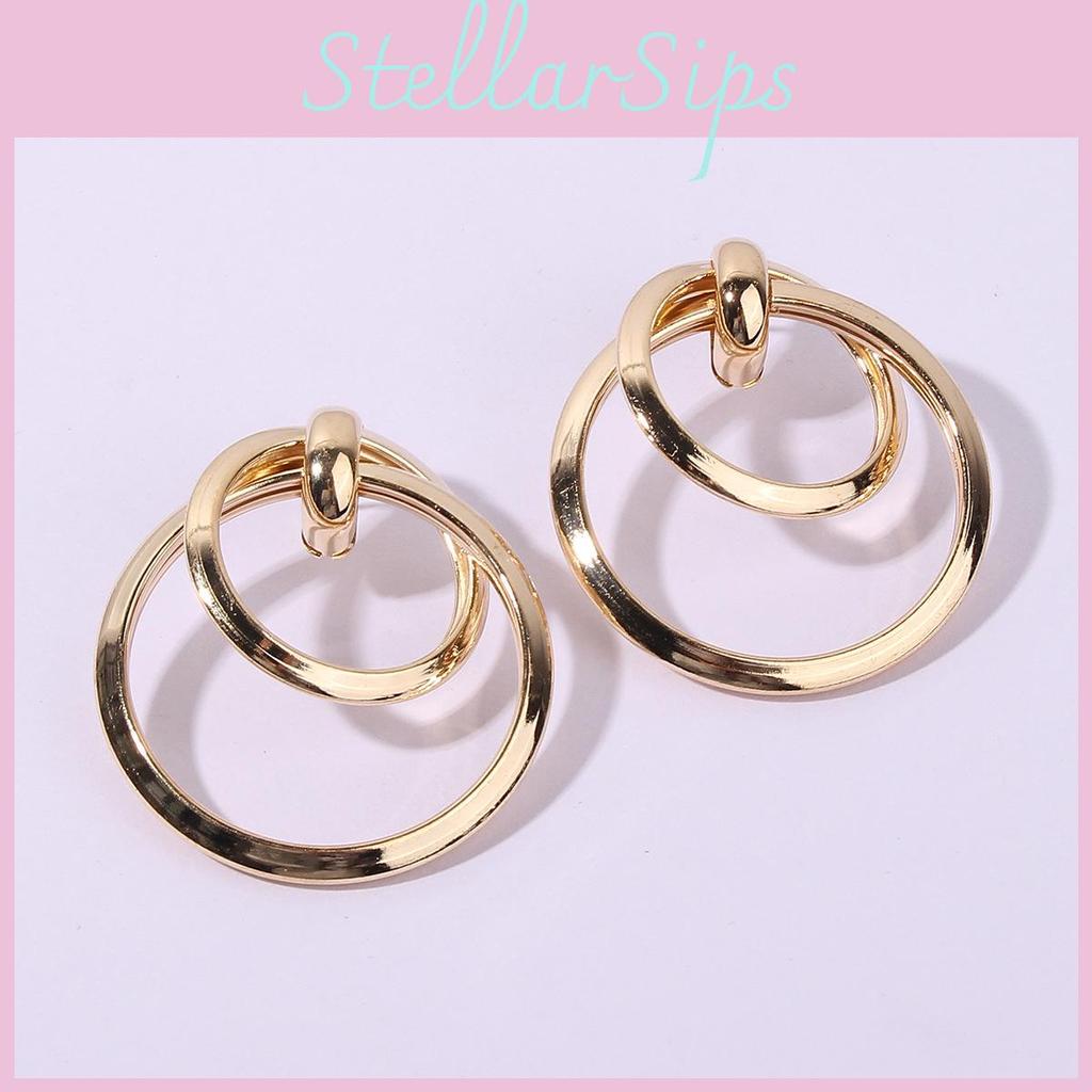 Women Gold Metal Earrings With Geometric Shape Electroplated For Fashion And Office Looks