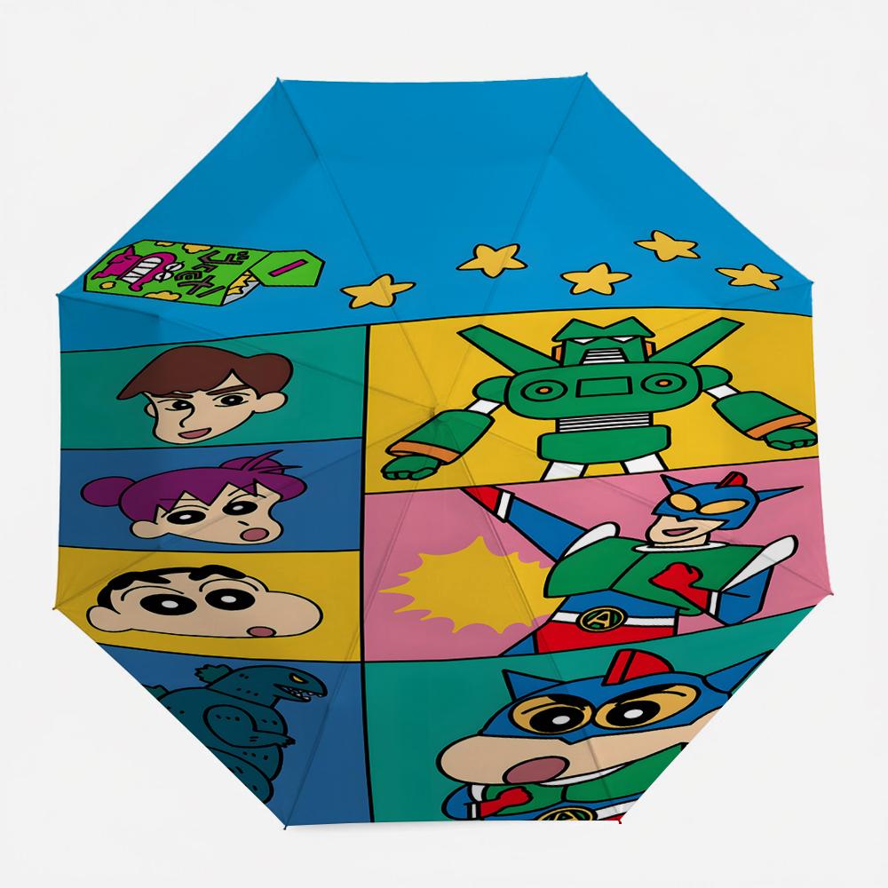 Crayon Shin-chan Pink Suit Singing Print Folding Umbrella, Anime Themed Windproof Travel Umbrella for Rain and Sun
