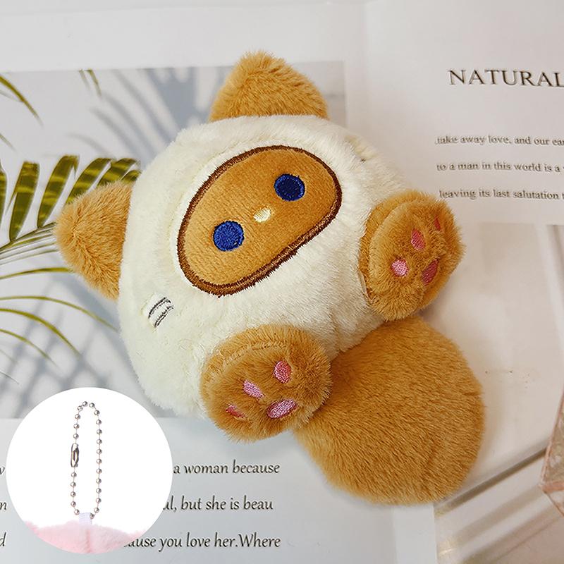 Creative Bookbag Pendant Cute Squeaking Little Cat Plush Cat Keychain Cartoon Cat Soft Tail Stuffed Doll Keyring