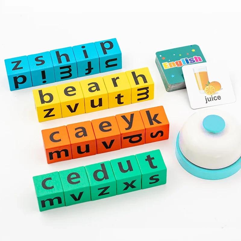Dětská dřevěná montessori písmena blok kognitivní párování puzzle učení se slovem párování puzzle vzdělávání hračky bojová hra