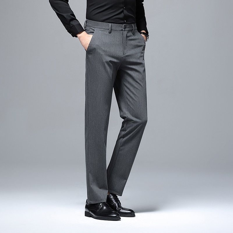 Men's Casual Pants Made of Lyocell, Spring and Autumn Business Slim-Fit Drape Straight-Leg Trousers Trendy 72084