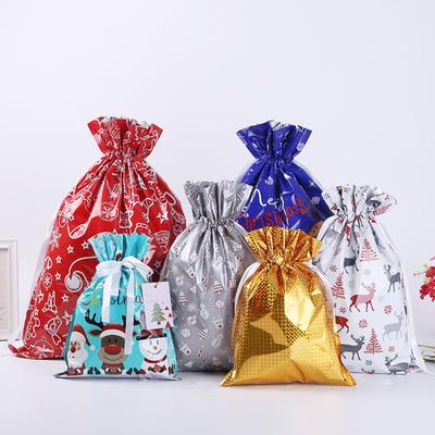 New Christmas Gift Packaging Bag Santa Claus Snowman Printed Drawstring Gift Bag Aluminum Foil Christmas Decoration Products