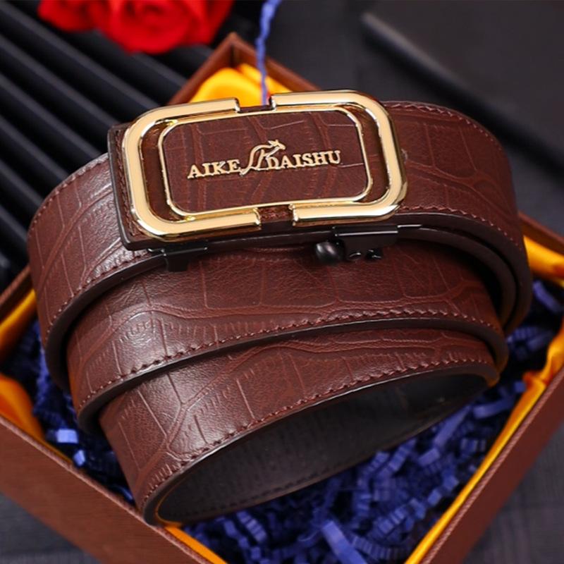 New Men's Belt Fashionable Business Young People Wear Toothless Automatic Buckle Belt Korean Style Versatile Cowhide Belt