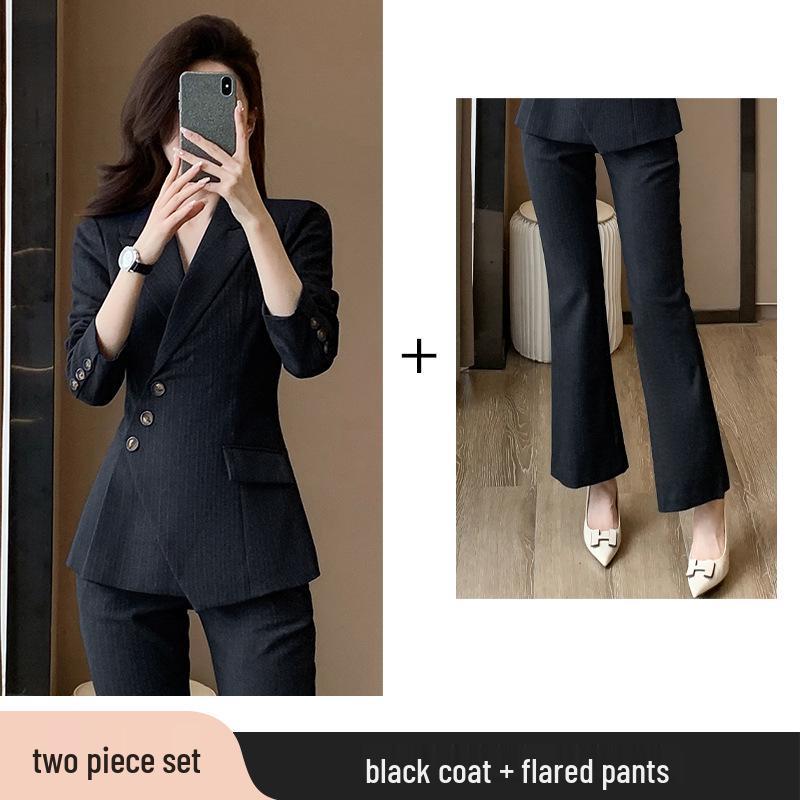 Women's High-End Striped Suit Set - Autumn 2024 Fashion, Elegant Professional Wear, Formal Goddess Style