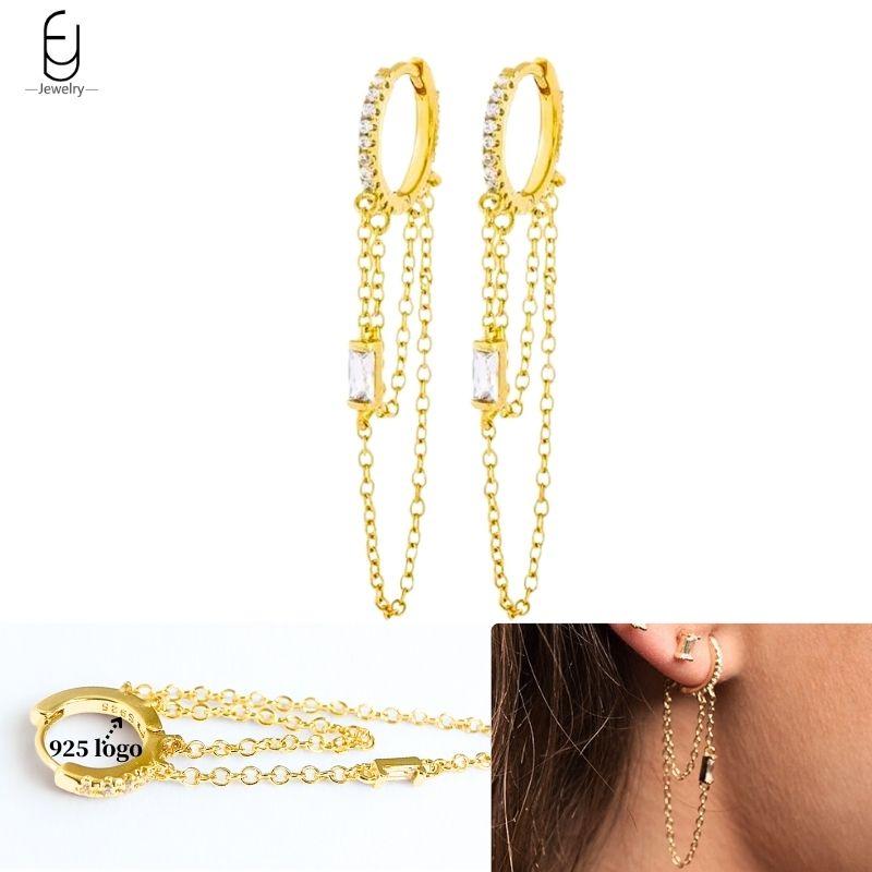 925 Silver Ear Needle White Crystal Gold Earrings for Women Luxury Water drop/Heart/Flower Pendant Earring Fine Jewelry