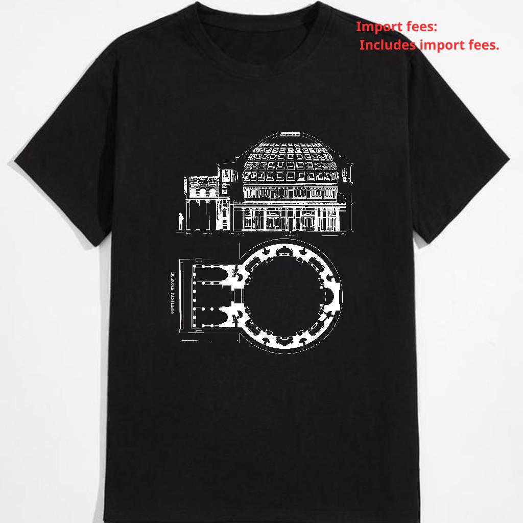 Roma Pantheon Plan & Section T-Shirt - Made in USA, Sizes S-5XL S