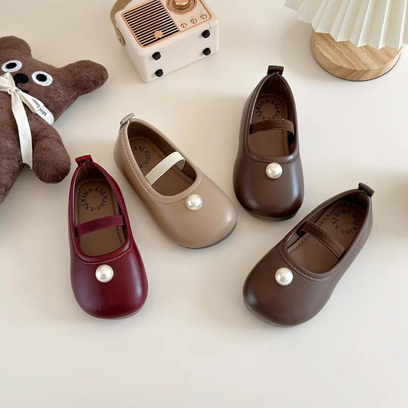 2024 Kinder Lederschuhe für Mädchen Herbst Neue Mode Koreanischer Stil Weiche Sohle Rutschfest Elegant Prinzessin Vielseitige Schuhe