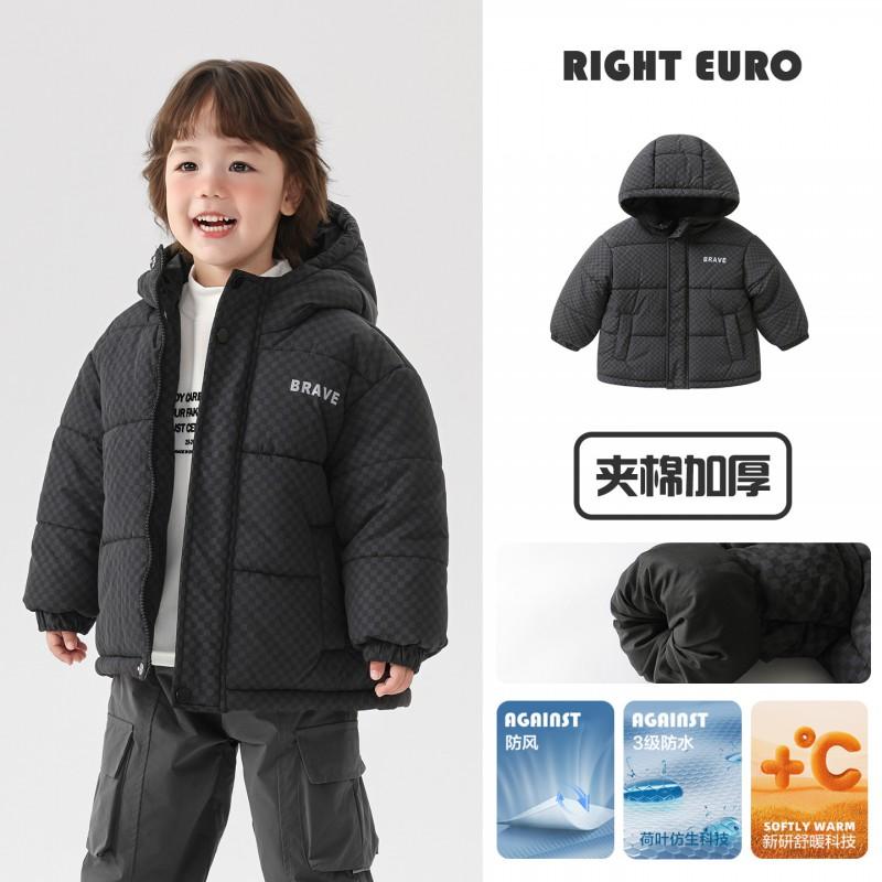 Right Europe Boys Plush Padded Winter Coat Kids Warm Hooded Cotton Jacket Toddlers