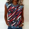 Women Sleeveless Pullover Tank Top Casual Round Neck Blouse Independence Day Print Shirt with Star Pattern and Abstract Design