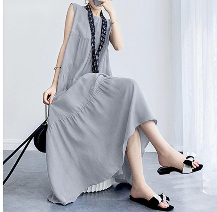 2024 Summer Literary Women's Cotton Linen Casual Round Neck Swing Dress
