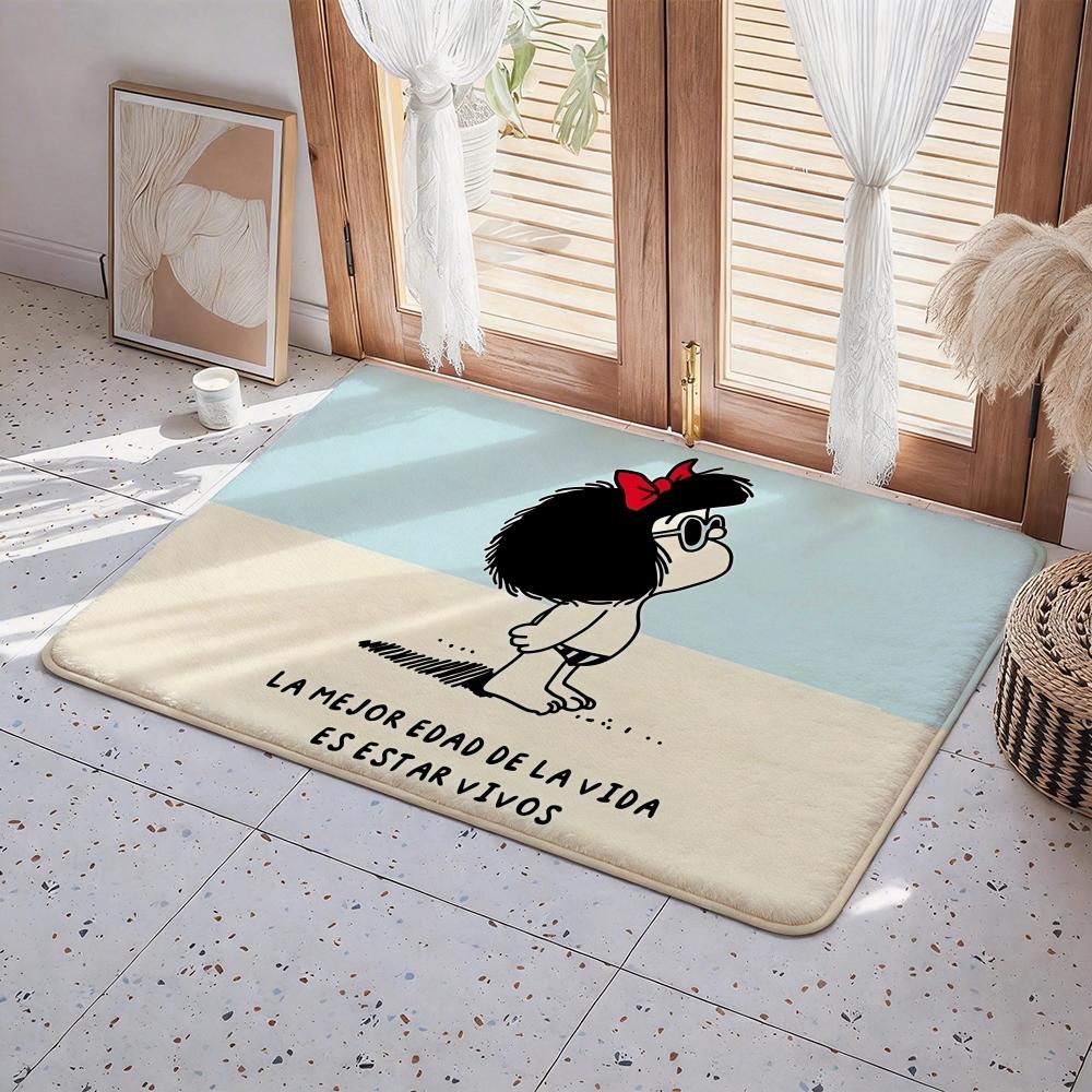 

Cute Cartoon Mafalda Floor Mat Eco Flannel Doormat Non Slip Odorless Indoor Floor Rug Soft Short Plush Home Mat 50x80cm