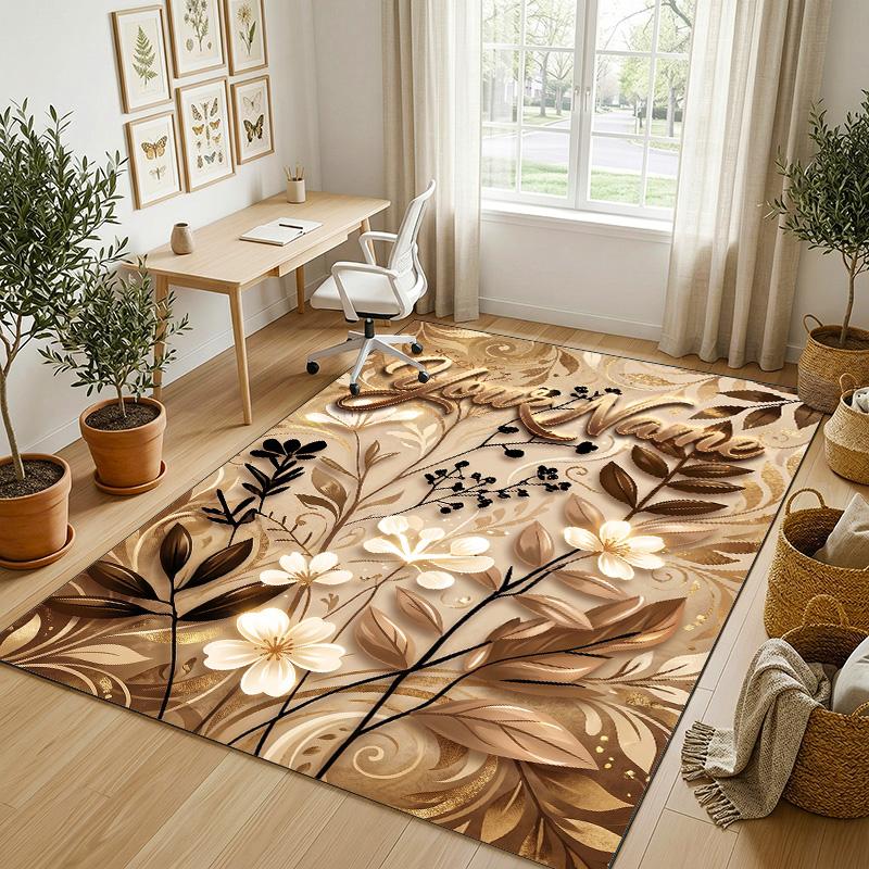 Alfombra de Terciopelo de Cristal con Temática de Jardín Floral Alfombrilla Suave Personalizada con Nombre y Texto Decoración del Hogar