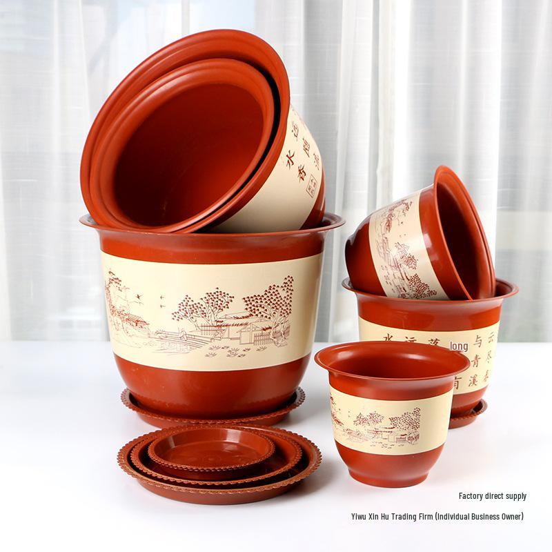 Vaso Fioriera Grande Resistente in Resina con Sottovaso - Aspetto Ceramica Fatto a Mano per Balcone o Scrivania