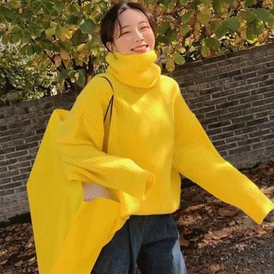 Korean Style Spring Autumn Women Loose Casual Turtleneck Sweaters Long Sleeve Sweet Pullovers Office Lady All-match Cozy Jumpers
