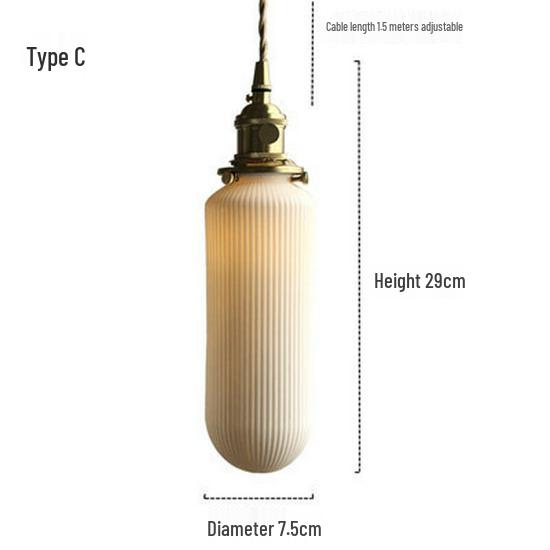 Nordic Inspired Japanese Brass & Pleated Ceramic Pendant Lamp for Restaurant, Bedroom or Dining Table