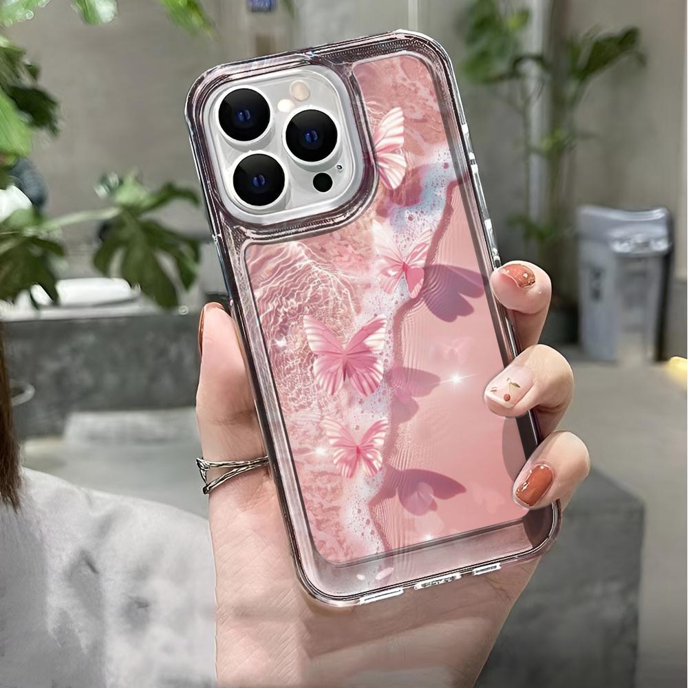 Sea pink butterfly Transparent Phone Case For iPhone 17 Pro Max 16 15 14 Plus 13 12 11 Pro Max 17 Air Cover Case Funda Bumber