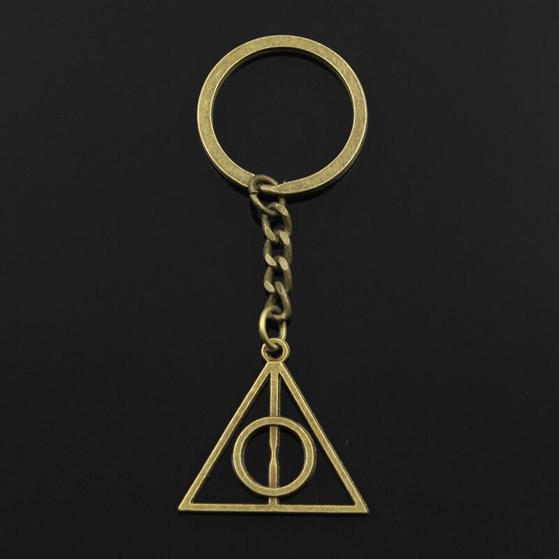 Fashion 30mm Key Ring Metal Key Chain Keychain Jewelry Antique Bronze Silver Color Plated Deathly Hallows 32x31mm Pendant