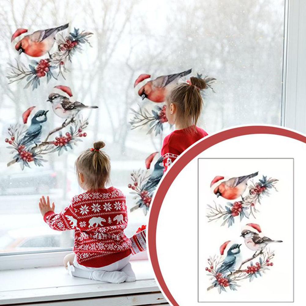 1Set Christmas Bird and Tree Branch Window Static Stickers Waterproof Suitable for Home Kitchen Office Festive Christmas Decors