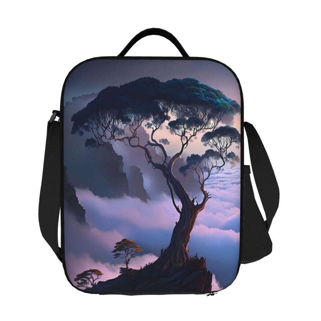 1pc White Cloud Tree Pattern, Portable Reusable Cooler Bag, Insulation Lunch Bag, Essential for Camping Picnic Beach,