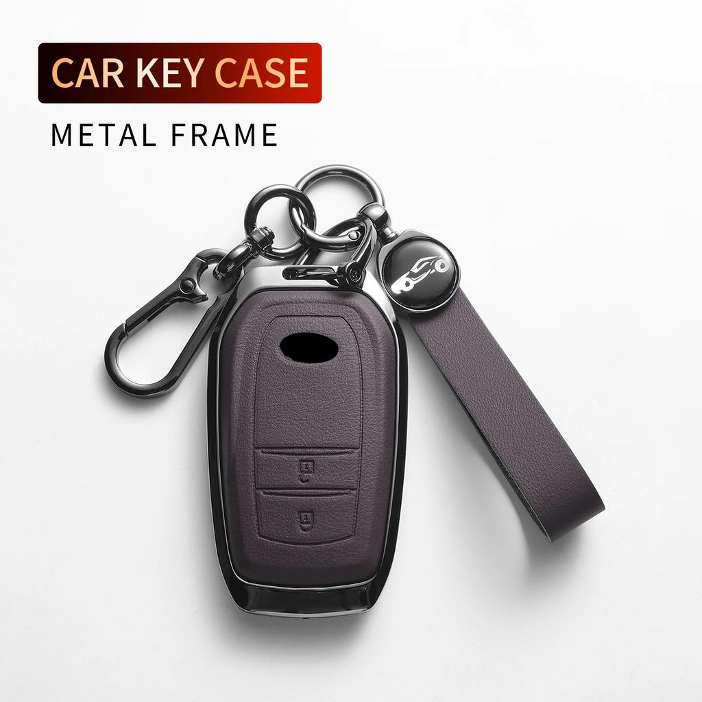 Leather Metal Car Key Case For Fortuner Camry Yaris Cross Hilux Innova Land Cruiser 200 300 Prado Crown TLK 200 Auto Accessories